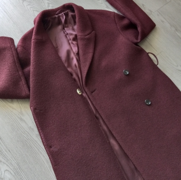 COS Burgundy Wool Wrap Belted Long Coat - Picture 11 of 16